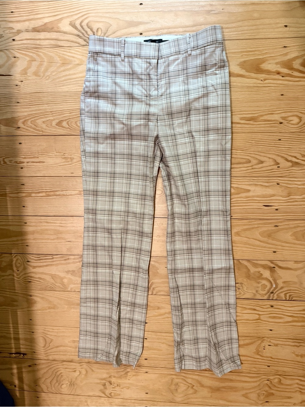Ann Taylor Neutral Plaid Straight-Leg Trousers